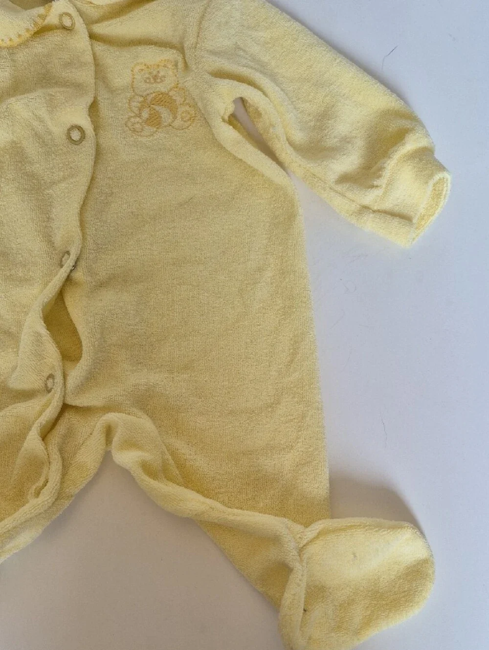 Carter's Pale Yellow Terry Newborn Footed One-Piece with Bear Embroidery